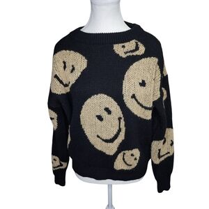 Zara Smiley Face Black and Tan Knit Sweater